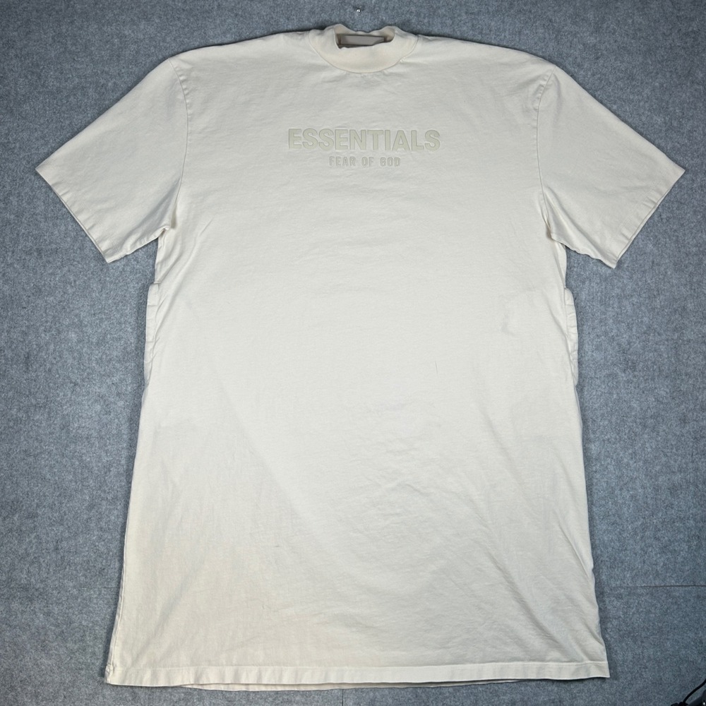 Fear of God Essentials T-Shirt Dress Womens XL Cream Tan Logo pockets - Picture 1 of 16